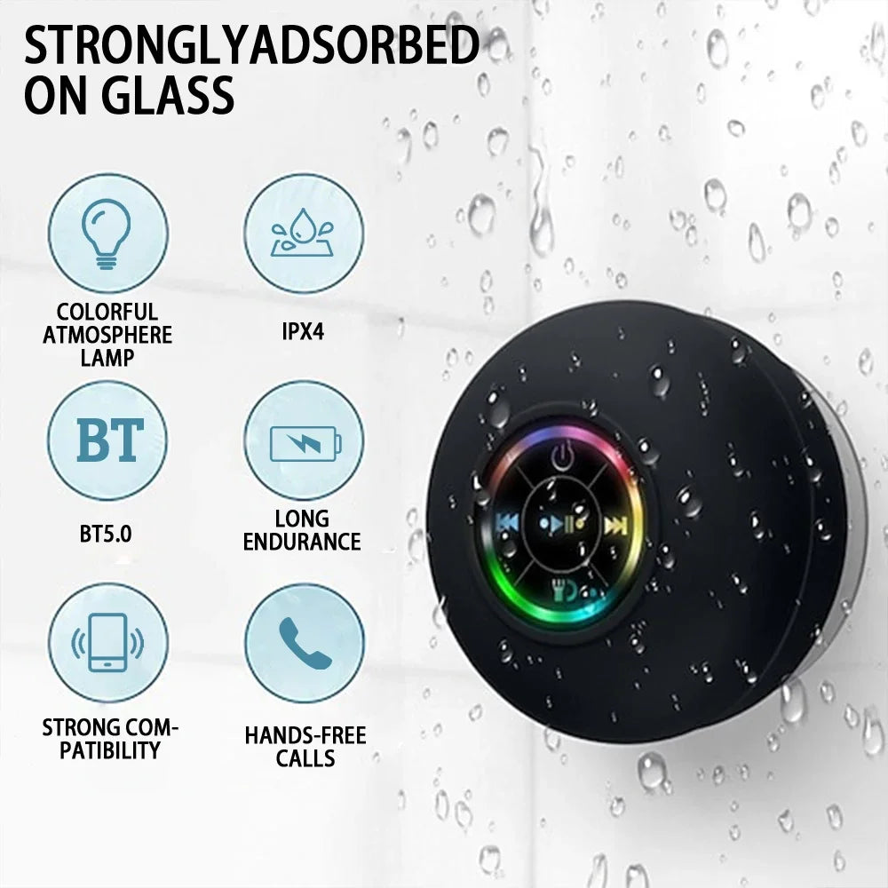 Portable Wireless Bluetooth Shower Speaker with LED Light